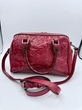 Patricia Nash Tooled Leather Cranberry Satchel Crossbody